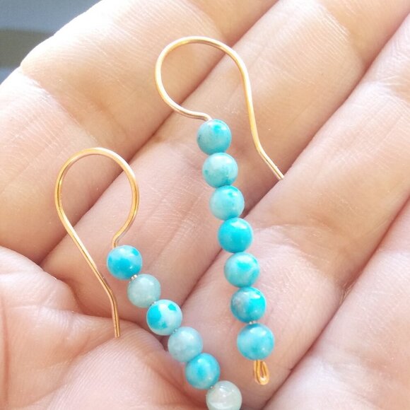 Aqua Larimar ~ Beaded Stick Earrings! Coastal Cowgirl Boho Chic Girlie Trending - Picture 5 of 9